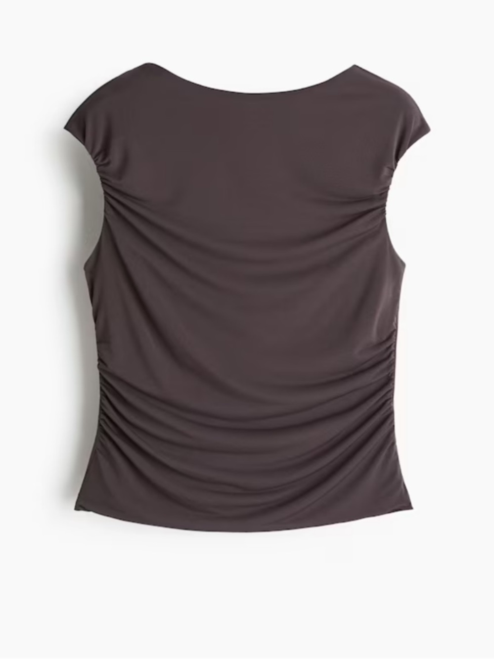 Women's Dark Grey Ruched Cap-Sleeve Top